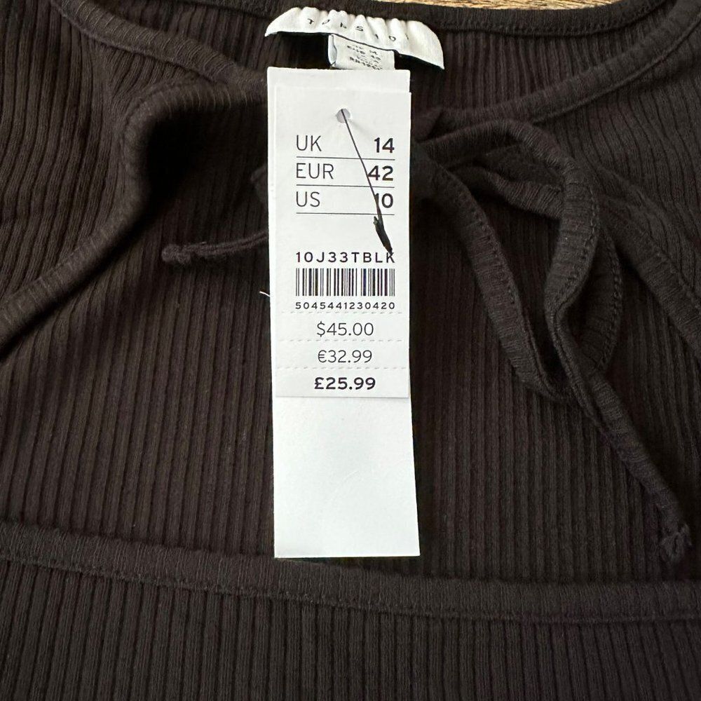 Topshop open neck ribbed knit long sleeve mini dress in black -10 - Picture 5 of 9